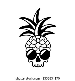 Pineapple skull with sunglasses white background