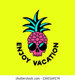 Pineapple skull with sunglasses yellow background