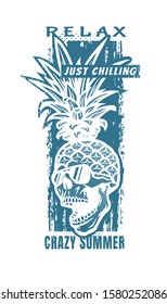 Pineapple skull, tee shirt graphics.