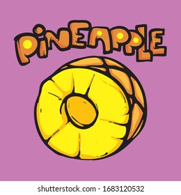Pineapple slice cartoon illustration. Fruit food vector concept. Bright yellow fresh fruit 