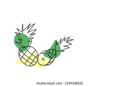 pineapple and slice in color line art