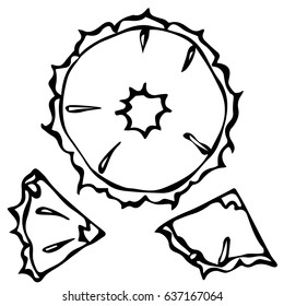 Pineapple Slice Doodle Style Vector Background. Ananas Peace Isolated on White.