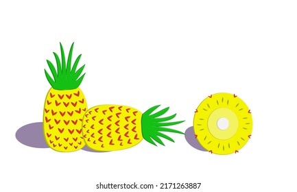 Pineapple and slice icon vector cartoon illustration, purple background, best for your decoration images. Ananas comosus