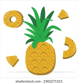 Pineapple slice. Pineapple isolated on white. Fresh pineapple. Summer fruits for healthy lifestyle. Pineapple fruit. Vector illustration cartoon flat icon isolated on white.