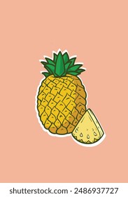 Pineapple with a slice and light background