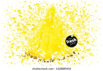 Pineapple slice with a splash of fresh juice. Explosion of ripe tropical juicy fruit. Creative cocktail made of delicious ananas. White background, EPS illustration