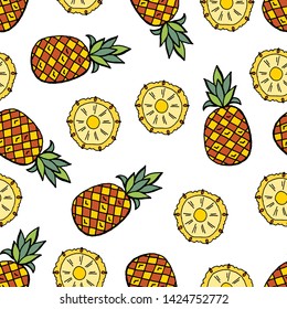 pineapple slice tropical fruit seamless pattern vector white background.