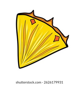 Pineapple slice vector color illustration in sketch style. Black and white hand drawn image of a piece of tropical fruit. Line art for recipes and design in retro style