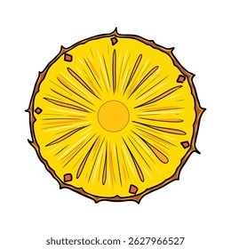 Pineapple slice vector color illustration in sketch style. Black and white hand drawn image of a piece of tropical fruit. Line art for recipes and design in retro style