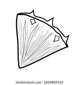 Pineapple slice vector illustration in sketch style. Black and white hand drawn image of a piece of tropical fruit. Black and white line art for recipes and design in retro style.