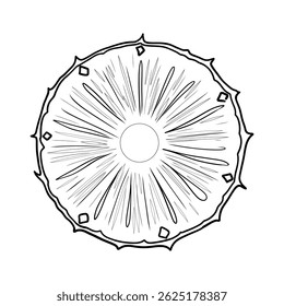 Ilustración vectorial de rodajas de piña en estilo sketch. Imagen dibujada a mano en blanco y negro de una pieza de fruta tropical. Línea de arte en blanco y negro para recetas y diseño en estilo retro.