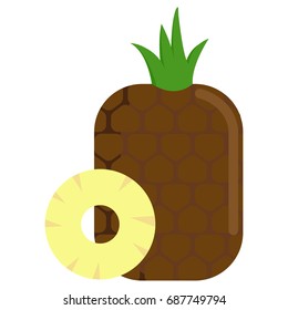 Pineapple with sliced flesh icon, vector illustration flat style design isolated on white. Colorful graphics