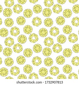 Pineapple sliced seamless pattern. Organic healthy fruit background. Hand draw vector illustrasion.
