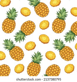pineapple sliced seamless pattern vector juicy exotic tasty fruit vitamin organic health illustration  fresh tropical set isolated on white stock pik