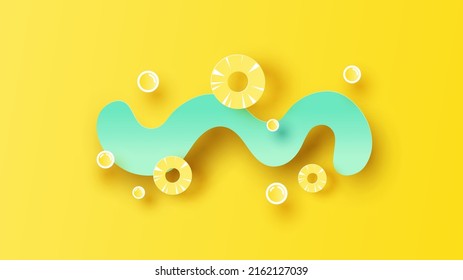 Pineapple slices with juice splash. Fresh pineapple fruit slices. Pineapple juice splash. paper cut and craft style. vector, illustration.