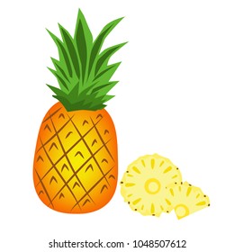 
Pineapple and pineapple slices on white background.