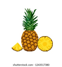 Pineapple, pineapple slices on a white background. Pixel art .Vector illustration.