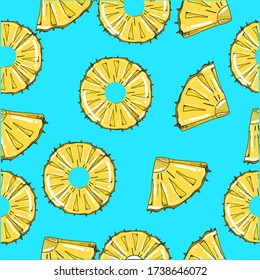 Pineapple slices seamless pattern on white background. Pineapple slices pattern vector illustration.