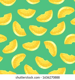 Pineapple slices, seamless pattern. Summer background with refreshing tropical fruits. Vector illustration.