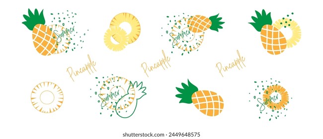 Pineapple, pineapple slices. Set of elements for the design. Creating patterns