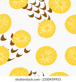 Pineapple slices stylized fruit pattern. Vector seamless pattern. Bright modern design in a flat style, hand drawn.