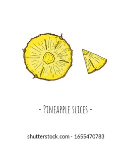 Pineapple slices. Vector cartoon illustration. Isolated objects on a white background. Hand-drawn style.
