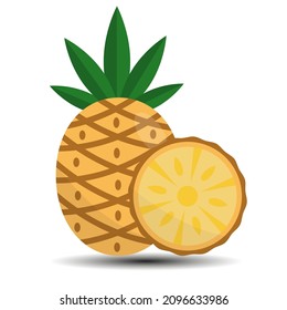 Pineapple with slices. Vector illustration isolated on white background