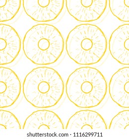 Pineapple slices vector seamless pattern in sketch style. Hand drawn vector illustration.