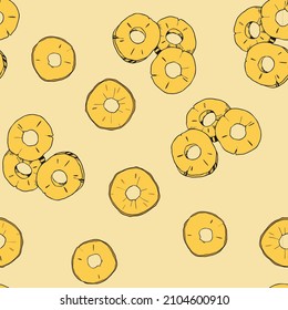 Pineapple slices vector seamless pattern, exotic fruit