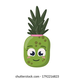 pineapple smiling happy open minded cartoon character female isolated on white background