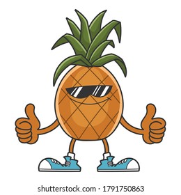 pineapple smiling sunglasses cartoon character isolated on white background