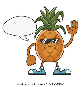 pineapple smiling sunglasses cartoon character isolated on white background