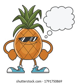pineapple smiling sunglasses cartoon character isolated on white background