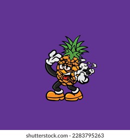 pineapple smoking blunt and high face stoned from weed cannabis bud nug vector