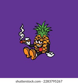 pineapple smoking blunt and high face stoned from weed cannabis bud nug vector
