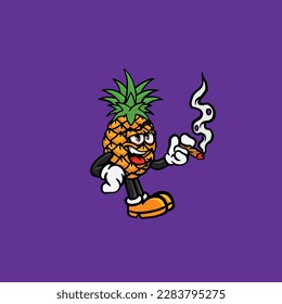 pineapple smoking blunt and high face stoned from weed cannabis bud nug vector