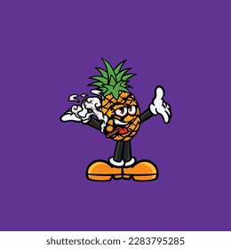 rocío de fumar piña y alta cara apedreada de la maleza brote de cannabis vectorial nug