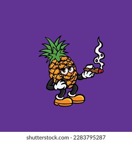 pineapple smoking blunt and high face stoned from weed cannabis bud nug vector