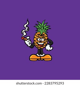 rocío de fumar piña y alta cara apedreada de la maleza brote de cannabis vectorial nug