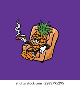 pineapple smoking blunt and high face stoned from weed cannabis bud nug vector