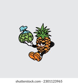 piña humeante blunt y alta cara apedreada de maleza cannabis hold bud nug