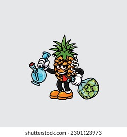 pineapple smoking blunt and high face stoned from weed cannabis hold bud nug