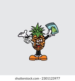 pineapple smoking blunt and high face stoned from weed cannabis hold bud nug