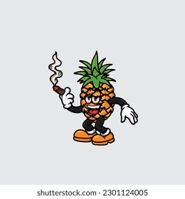 pineapple smoking blunt and high face stoned from weed cannabis hold bud nug