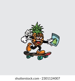 pineapple smoking blunt and high face stoned from weed cannabis hold bud nug