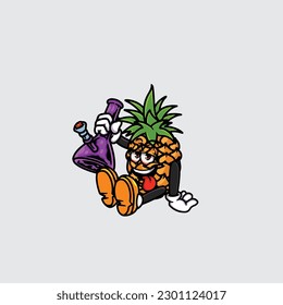 pineapple smoking blunt and high face stoned from weed cannabis hold bud nug