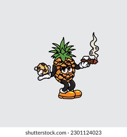 pineapple smoking blunt and high face stoned from weed cannabis hold bud nug