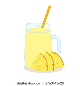 The pineapple smoothie juice in a glass cups with the pineapple slices on floor. A cold soft drink for summer. Healthy beverage. product advertisement