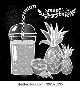 pineapple smoothie  on chalkboard vector