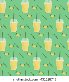 Pineapple smoothie seamless pattern. Cover for summer menu